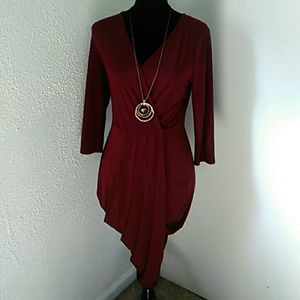 Burgundy Faux Wrap Dress